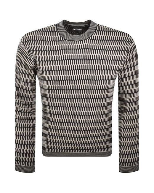 Armani Gray Emporio Patterned Wool Jumper for men