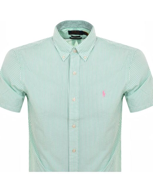 Ralph Lauren Green Stripe Short Sleeved Shirt for men