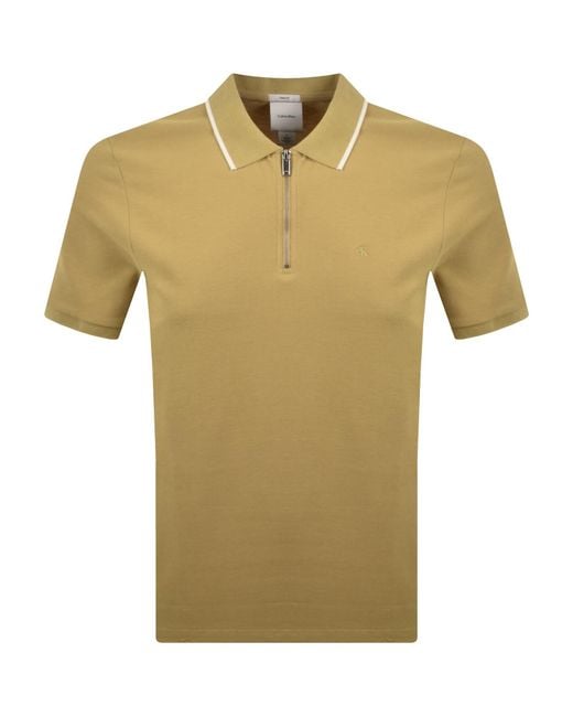 Calvin Klein Green Zip Pique Polo T Shirt for men
