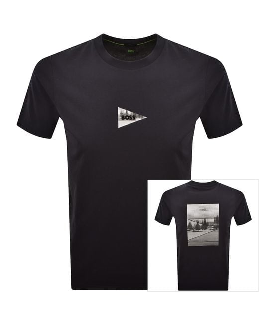 Boss Blue Boss Network Photo T Shirt Dark for men