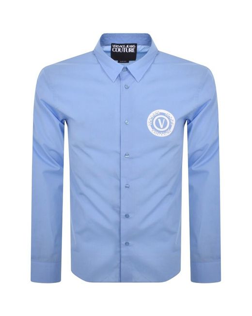 Versace Blue Couture Long Sleeve Shirt for men