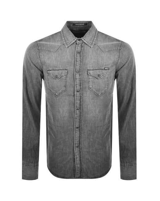 Replay Long Sleeved Denim Shirt in Grey 