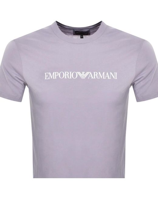 Armani Purple Emporio Crew Neck Logo T Shirt Lilac for men