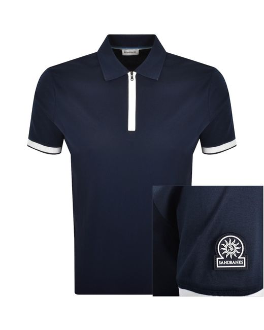 Sandbanks Blue Silicone Zip Polo T Shirt for men