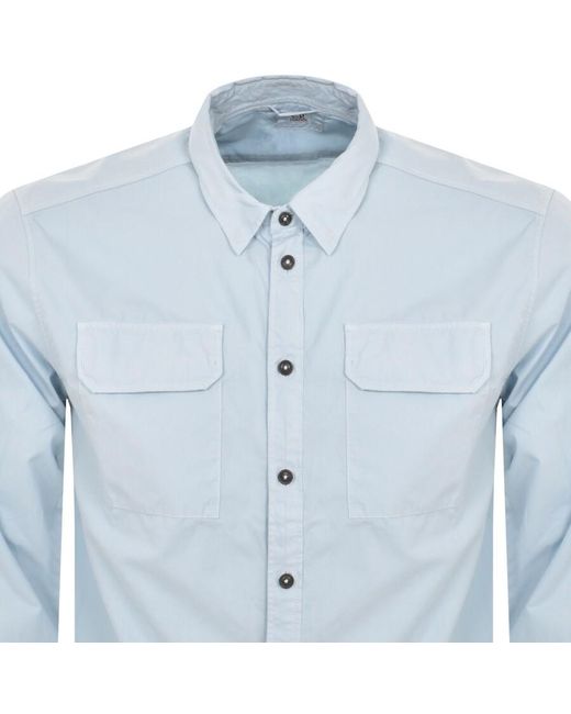 C P Company Blue Cp Company Gabardine Pocket Overshirt for men