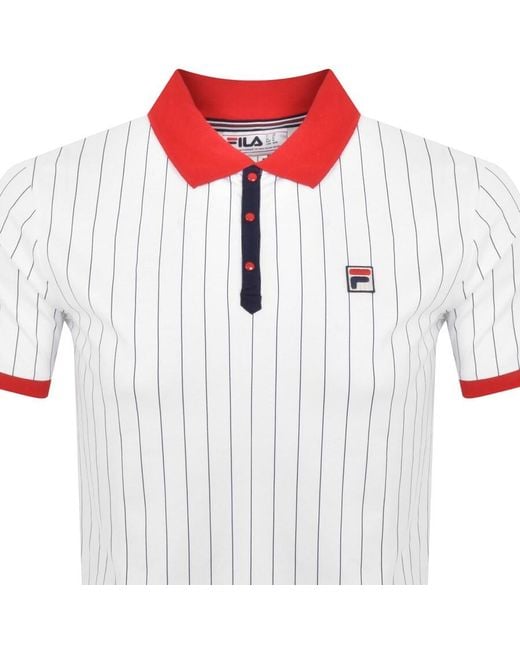 Fila White Classic Stripe Polo T Shirt for men