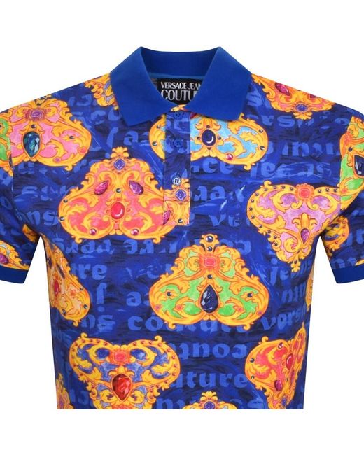 Versace Blue Couture Heart Polo T Shirt for men