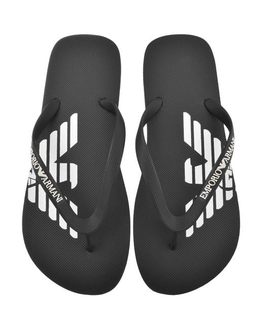Armani Black Emporio Logo Flip Flops for men