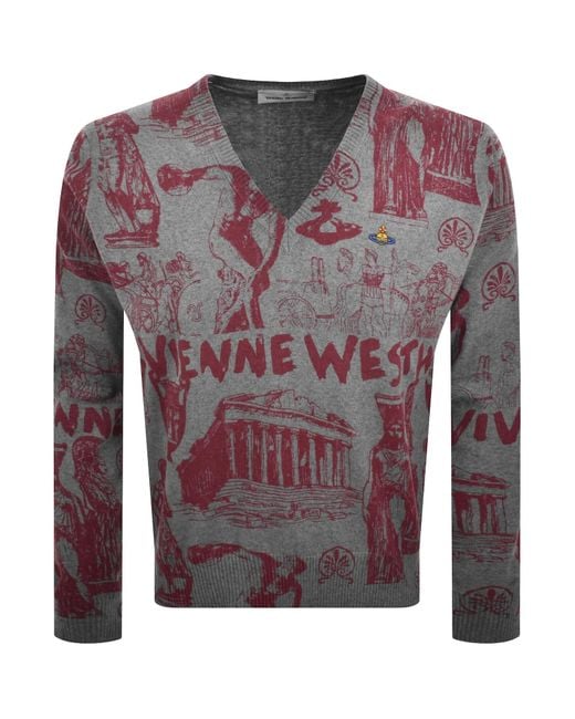Vivienne Westwood Gray Julian V Neck Jumper for men