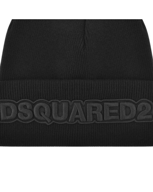 DSquared² Black Knit Beanie Hat for men