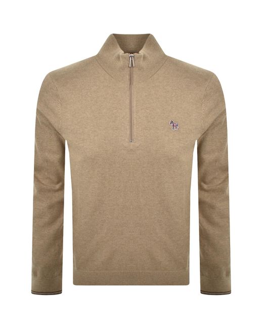 Paul Smith Brown Half Zip Zebra Logo Jumper for men