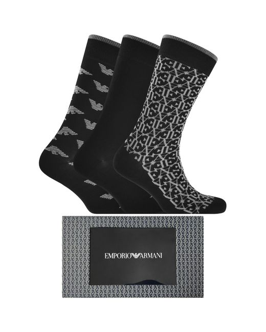 Armani Black Emporio 3 Pack Socks Gift Set for men
