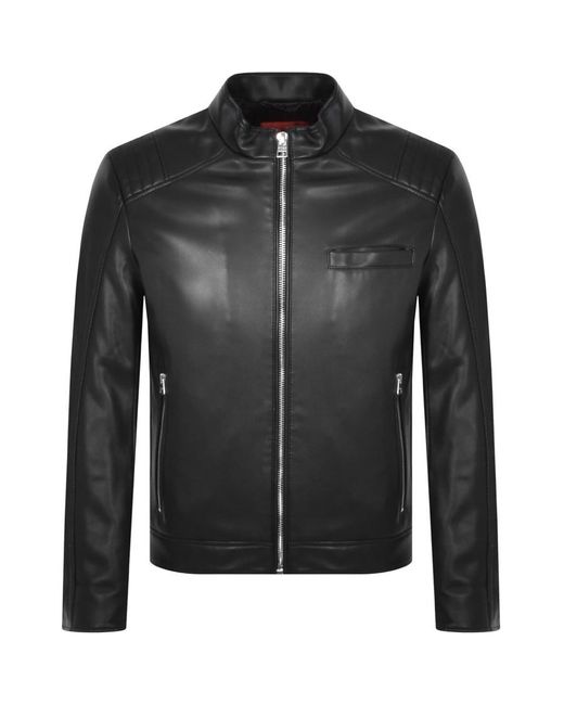 HUGO Bevni Faux Leather Jacket in Black for Men | Lyst