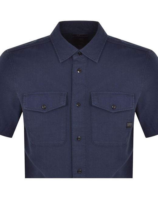 G-Star RAW Blue Raw Marine Slim Short Sleeved Shirt for men