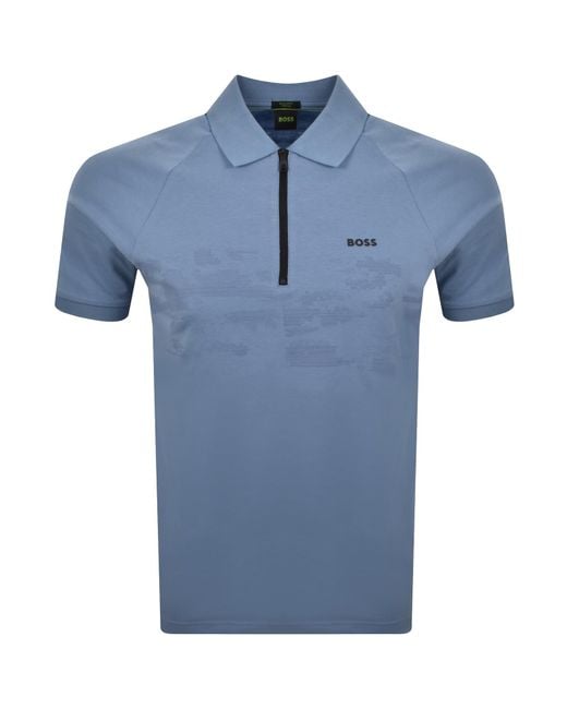 Boss Blue Boss Globe Pattern Polo T Shirt for men