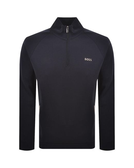 BOSS BUSINESS Blue Boss Sense Quarter Zip Sweatshirt for men