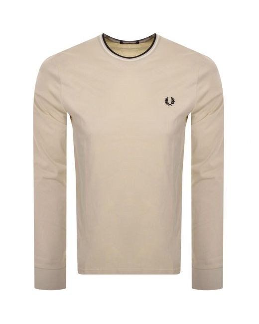 Fred Perry Natural Twin Tipped Long Sleeved T Shirt for men