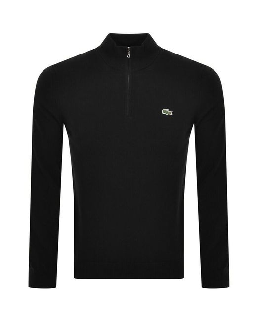 Lacoste Cotton Half Zip Logo Knit Jumper in Black for Men Lyst