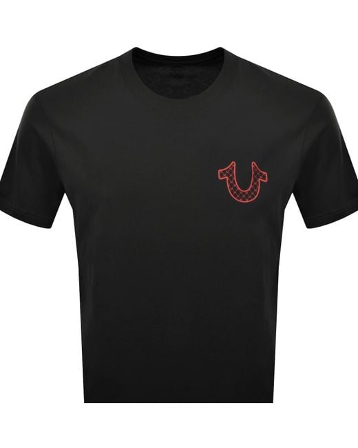 True Religion Black Filled Script Buddha T Shirt for men