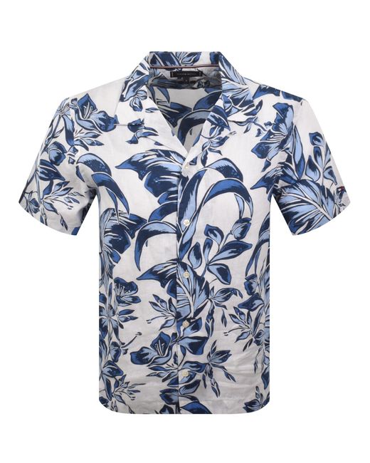 Tommy Hilfiger Blue Short Sleeved Linen Shirt for men