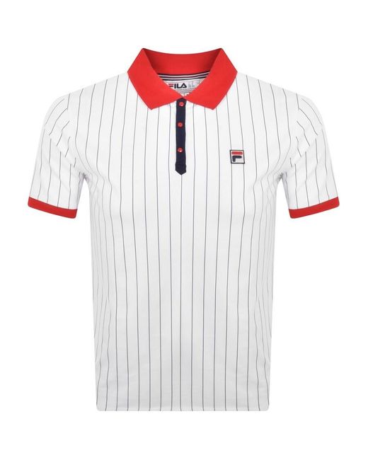 Fila White Classic Stripe Polo T Shirt for men