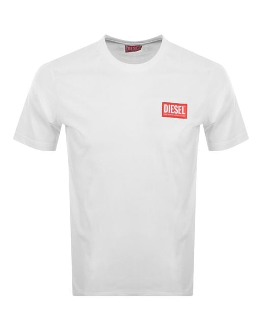 DIESEL White T Box Lab Logo T Shirt for men