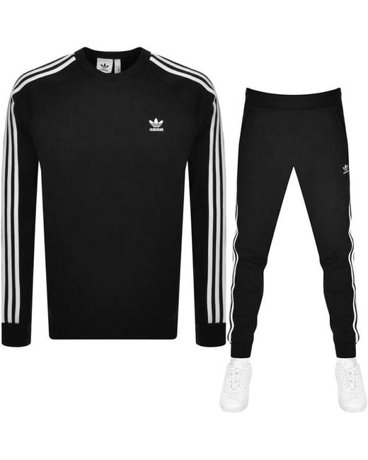 adidas Originals Fleece 3 Stripes Tracksuit in Black for Men | Lyst