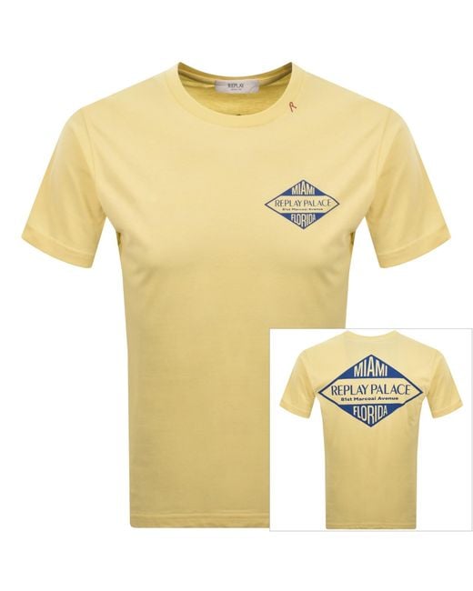 Replay Yellow Graphic T Shirt Pale for men