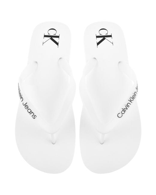 Calvin Klein White Jeans Logo Beach Flip Flops for men