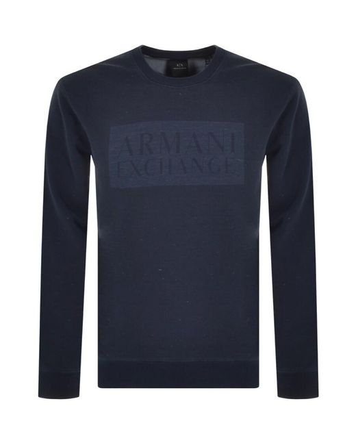 Armani Exchange Cotton Crew Neck Logo Sweatshirt in Navy (Blue) for Men ...