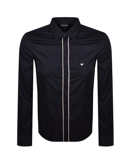 Armani Blue Emporio Logo Long Sleeve Shirt for men