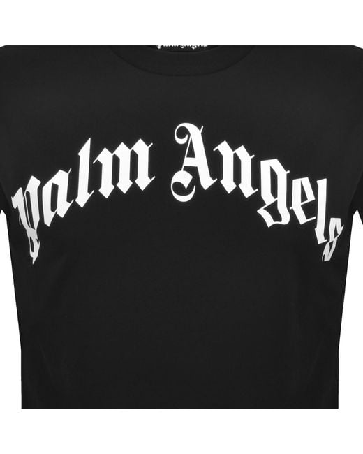 Palm Angels Black Curved Logo T Shirt for men