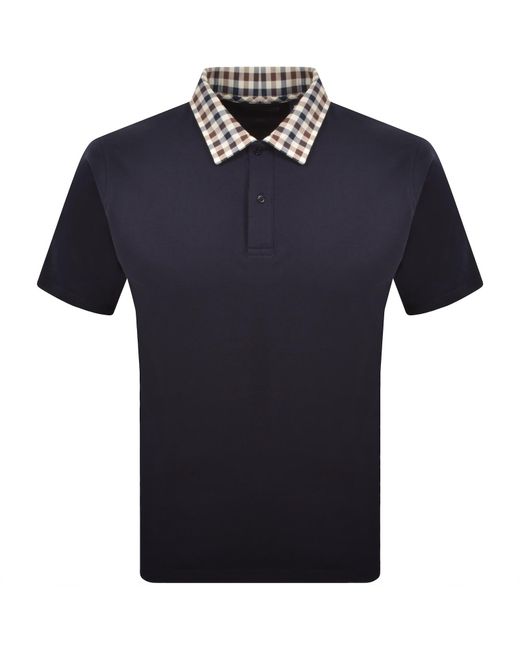 Aquascutum Blue Club Check Collar Polo T Shirt for men