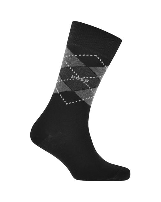 BOSS BUSINESS Black Boss 2 Pack Argyle Crew Socks for men