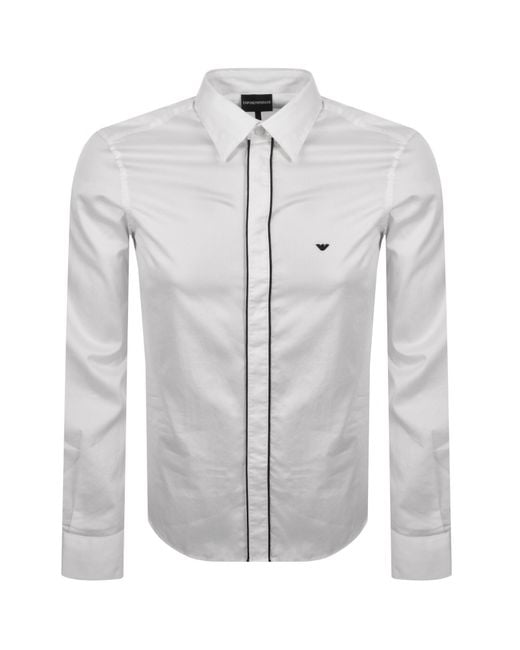 Armani Gray Emporio Logo Long Sleeve Shirt Whote for men
