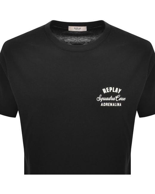 Replay Black Graphic T Shirt for men