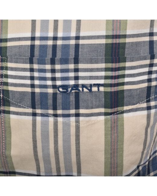 Gant Gray Linen Short Sleeved Check Shirt for men