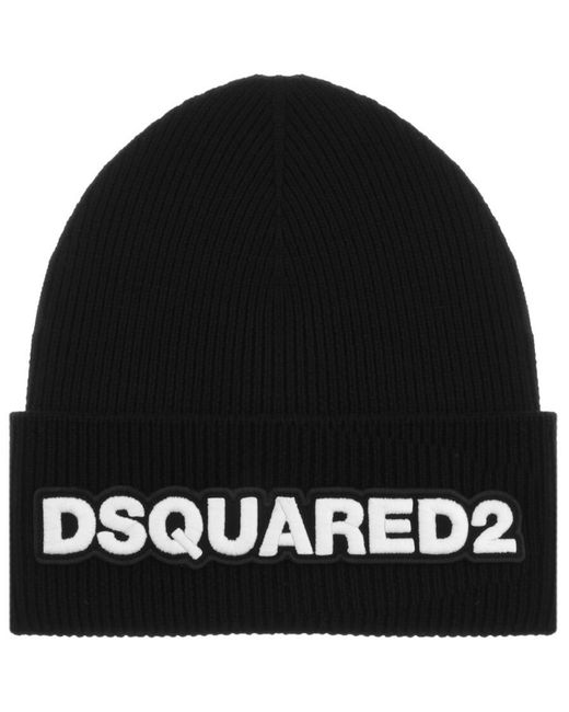 DSquared² Black Knit Beanie Hat for men