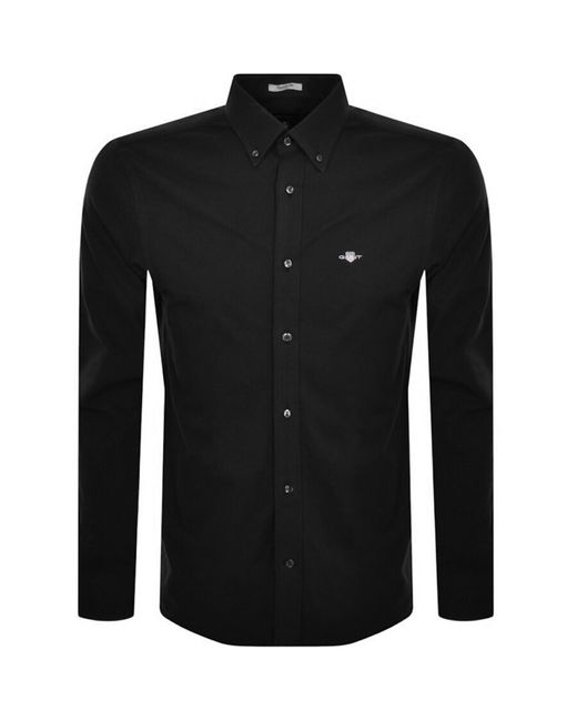 Gant Black Regular Jersey Pique Long Sleeved Shirt for men