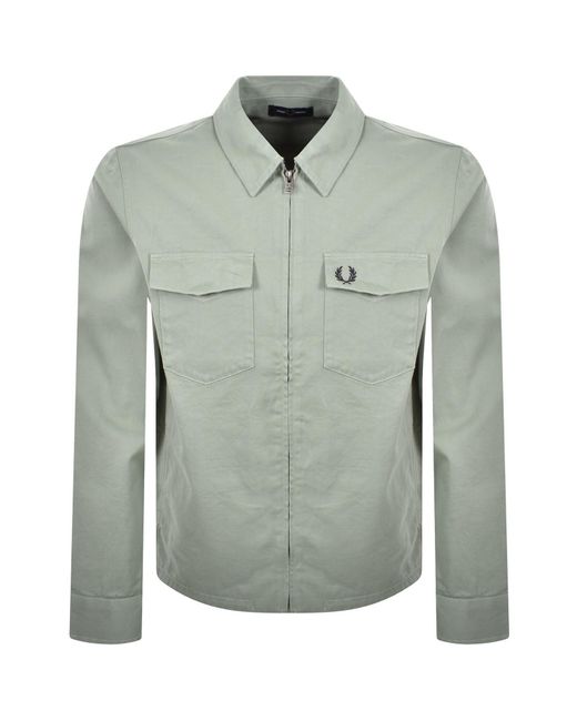 Fred Perry Green Zip Through Overshirt Bayleaf for men