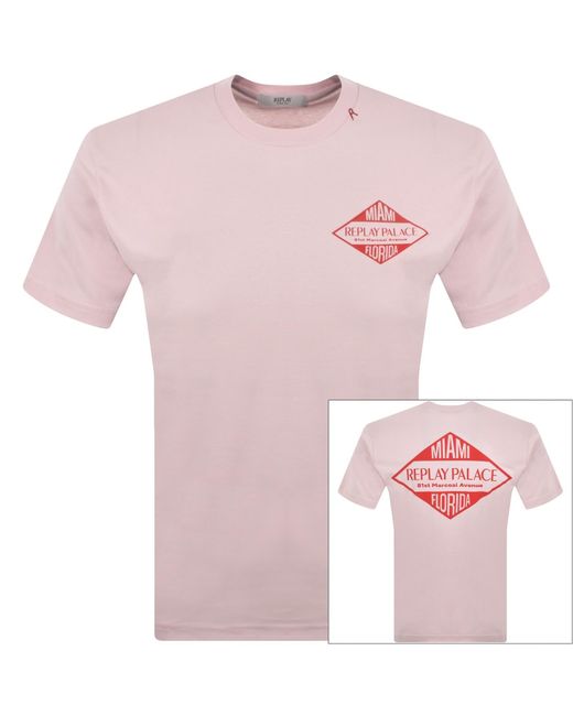 Replay Pink Graphic T Shirt for men