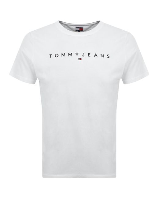 Tommy Hilfiger White Linear Logo T Shirt for men