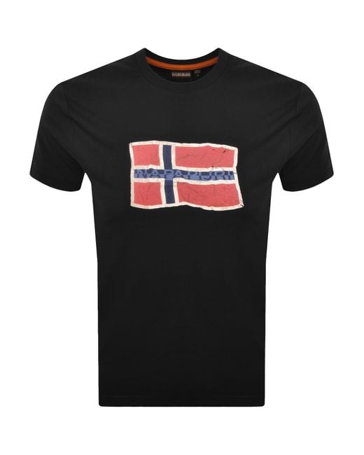 Napapijri Black Flag Logo Short Sleeve T Shirt for men