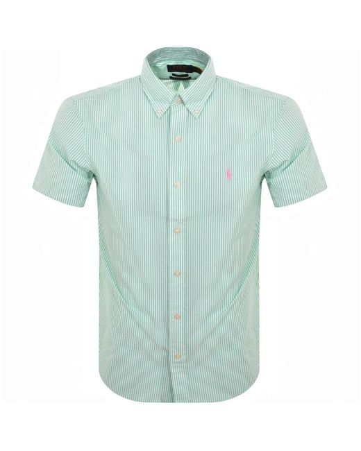 Ralph Lauren Green Stripe Short Sleeved Shirt for men