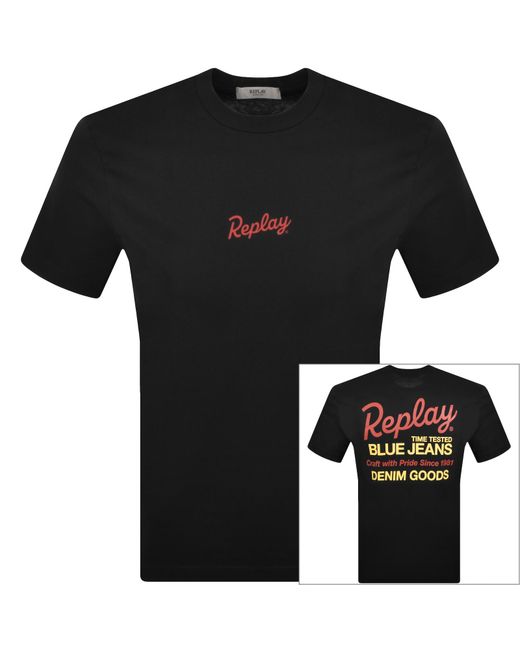Replay Black Graphic T Shirt for men