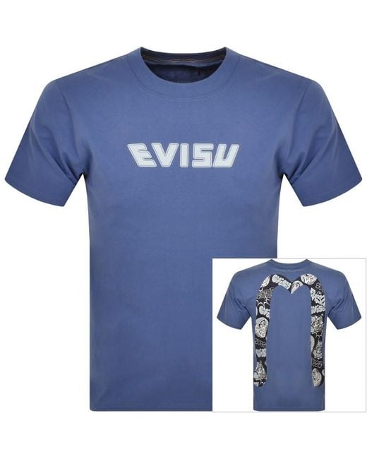 Evisu Blue Daruma Daicock Print T Shirt for men