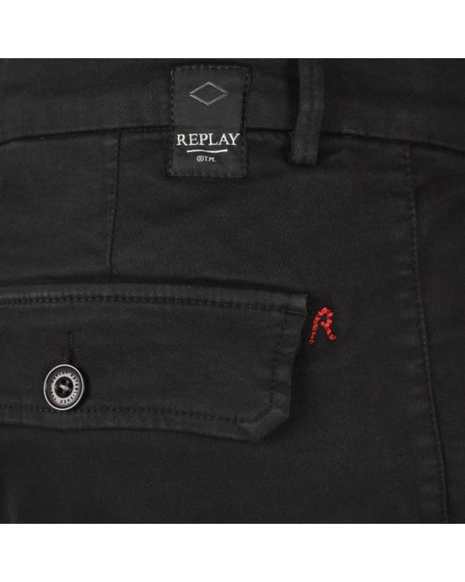 Replay Black Jaan Hyperflex Slim Fit Cargo Jeans for men