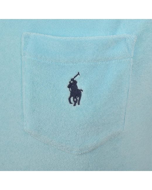 Ralph Lauren Blue Towelling Polo T Shirt Aqua for men