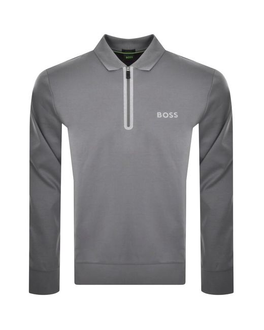 Boss Gray Boss Plisy Mirror Long Sleeve Polo T Shirt for men