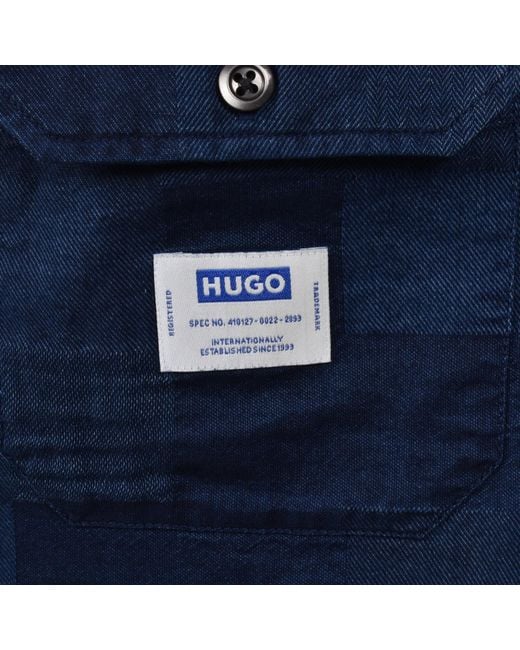 HUGO Blue Ekyno Short Sleeved Shirt for men
